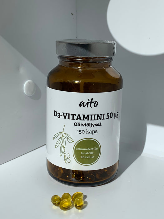 Aito D-vitamiini 50µg 150 kaps (D3-vitamiini)