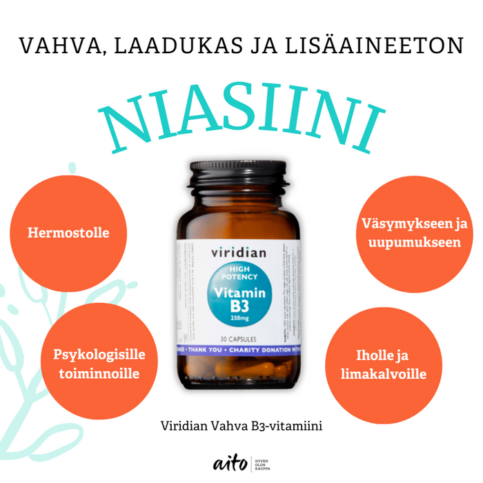 Viridian vahva B3-vitamiini 250 mg 30 kaps