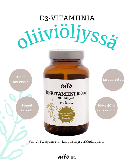 Aito D-vitamiini 100µg 150 kaps (D3-vitamiini)