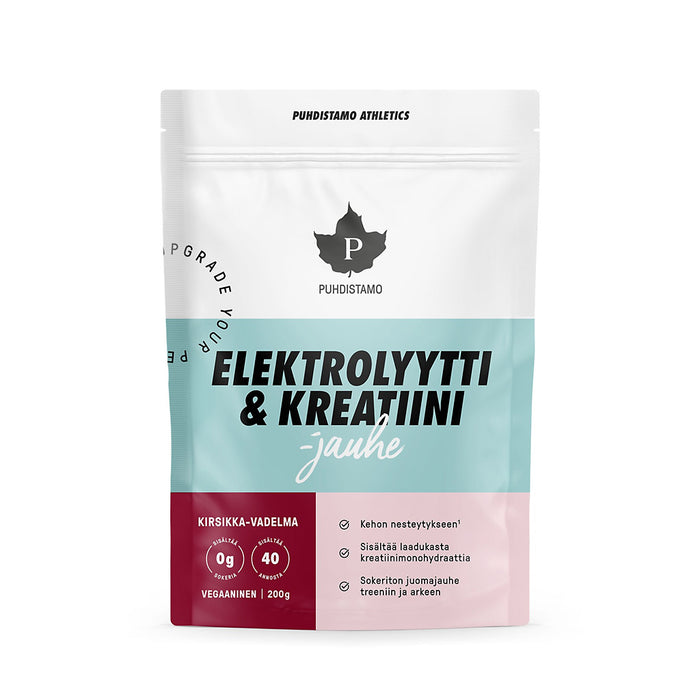 Elektrolyytti & Kreatiini -jauhe Kirsikka-Vadelma 200 g - Puhdistamo